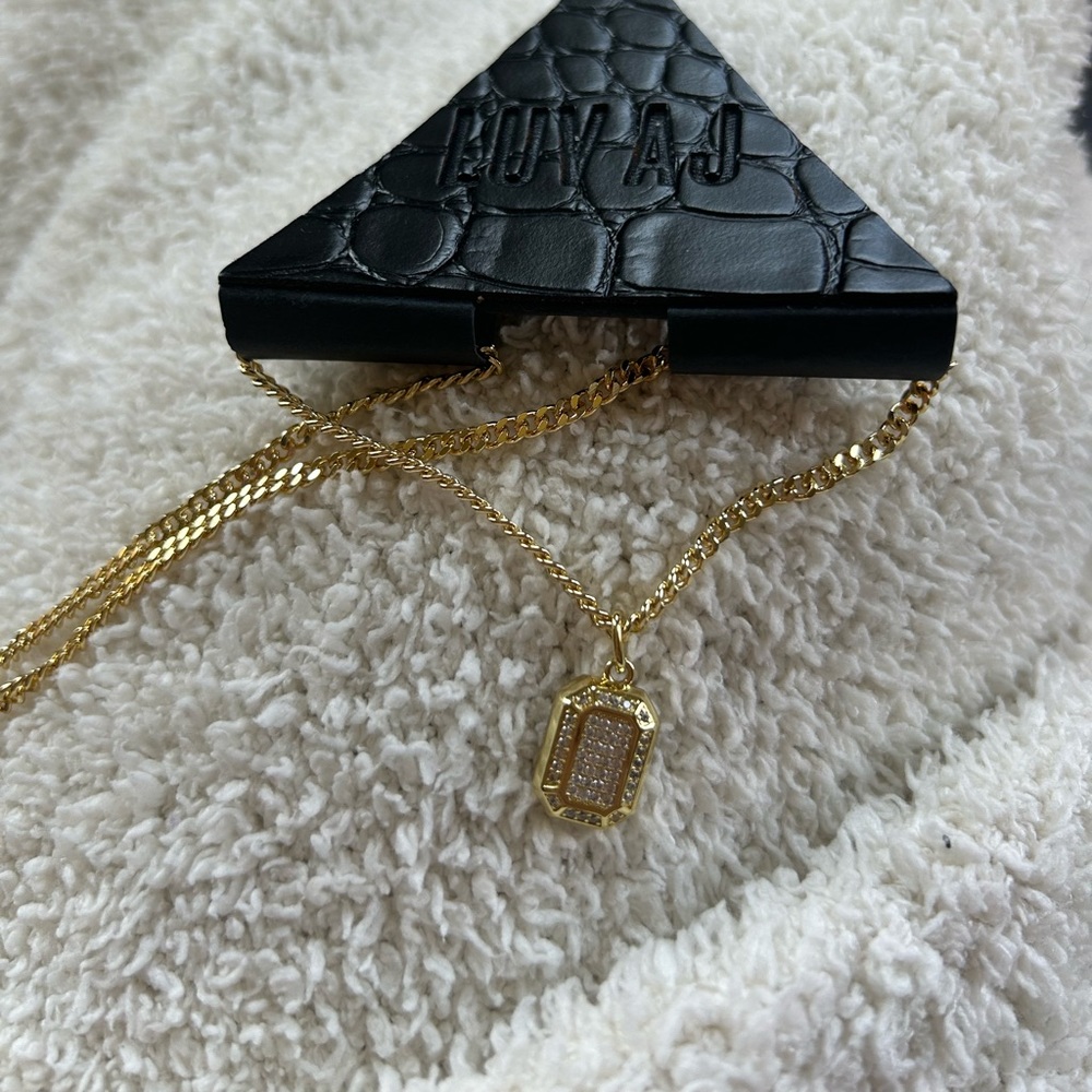 Gold Luv Aj Curb Chain with Pave Charm Necklace NWOT